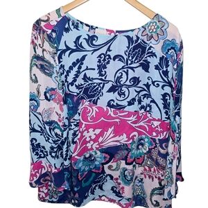 Chico's sz. Xlarge pink/blue/white Paisley blouse